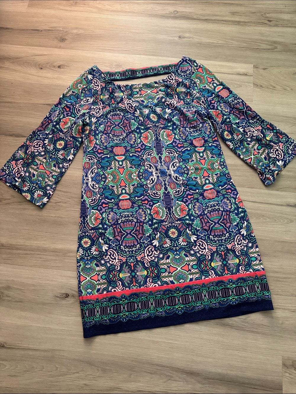 Laundry By Shelli Segal Navy Multicolor Printed Shift Dress